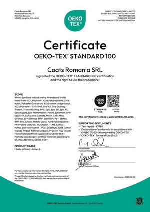 сертификат соответствия на матрасы: Nitki-OEKO-Tex_Coats_Romania