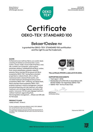 сертификат соответствия на матрасы: Tkan_BekaertDeslee_1910129_class_I_app_6