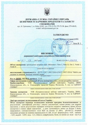 сертификат соответствия на матрасы: СЭС_Вelsonno_Nero_Oro_Verde1_2_00001